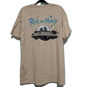 Rick & Morty Tshirt mens Spaceship Men's Large Beige Blue Green Space Tee NWOT